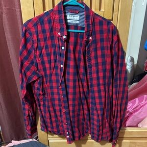 Express Red and Navy Check Button-Down Shirt